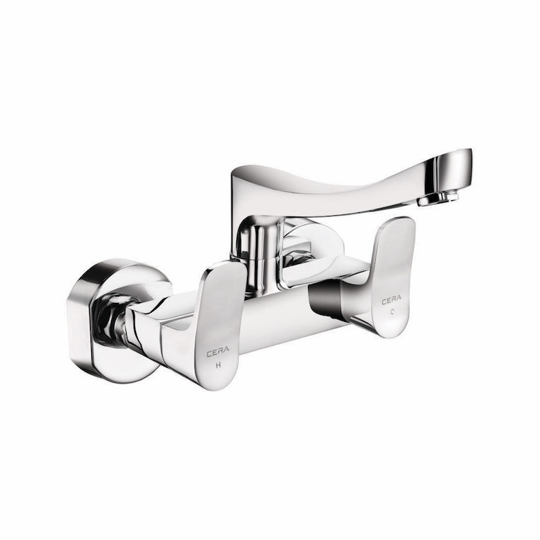 Perla Sink Mixer with 8" Long Swivel Spout and Wall Flange Chrome-F1012511