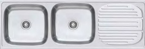 1479 mm x 504 mm Omni Double Bowl Kitchen Sink with Right Hand Side Drain - European Satin Finish 621 X Omni