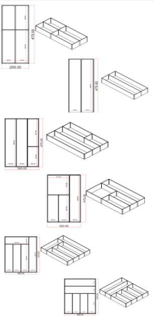 300 x 475 mm Wardrobe Drawer Partition - Kitchen - Anthracite - DPK 3048-B (AT) (Set)