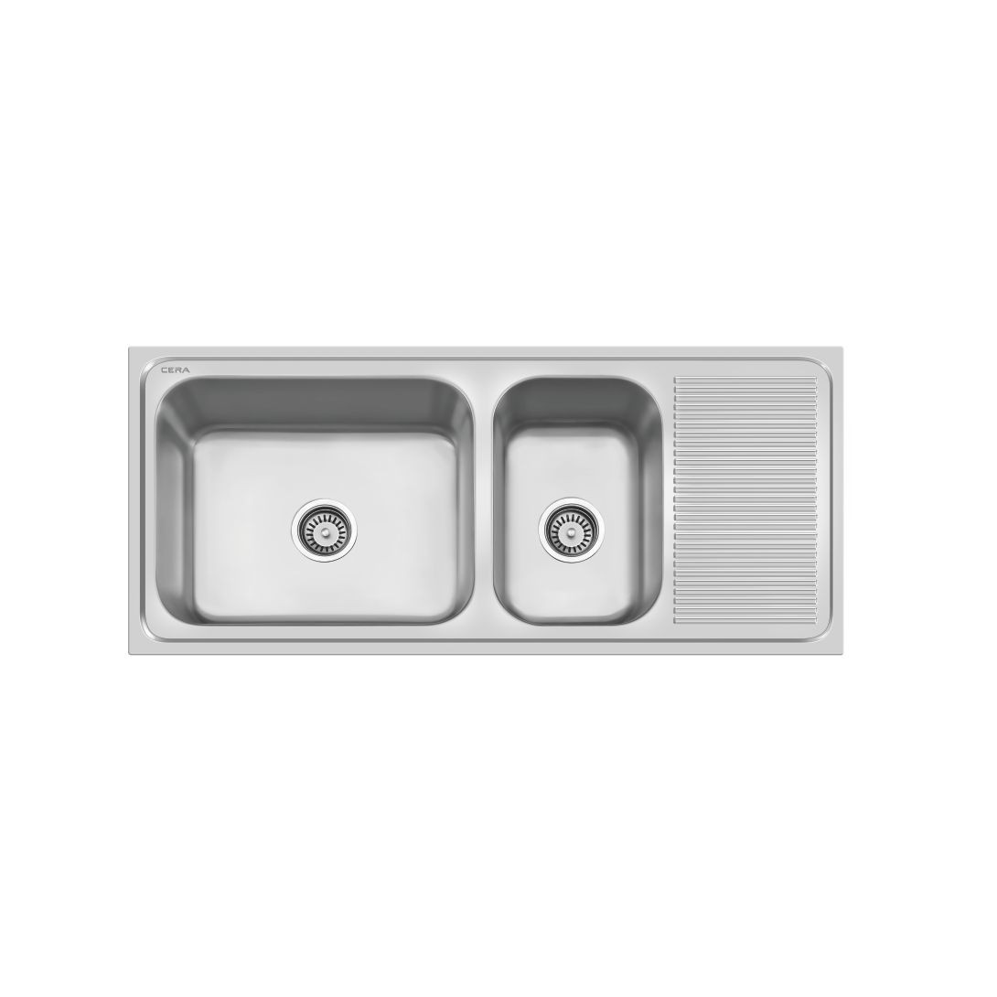 1156 mm x 533 mm Jumbo Double Bowl Sink with Drain Board Matt Finish B4514201
