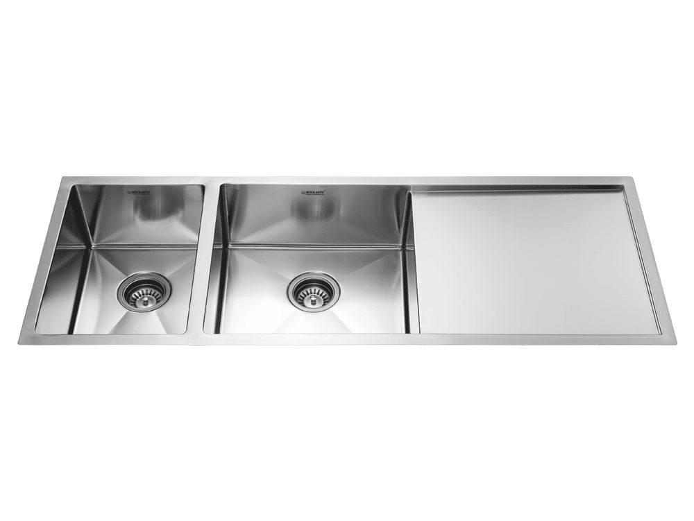 1230 mm x 457 mm 10R DBSD 4818 Stainless Steel Double Bowl with Drainer 
Stateline Handmade Sink- Matt Finish NKSL 10 DBSD3 M