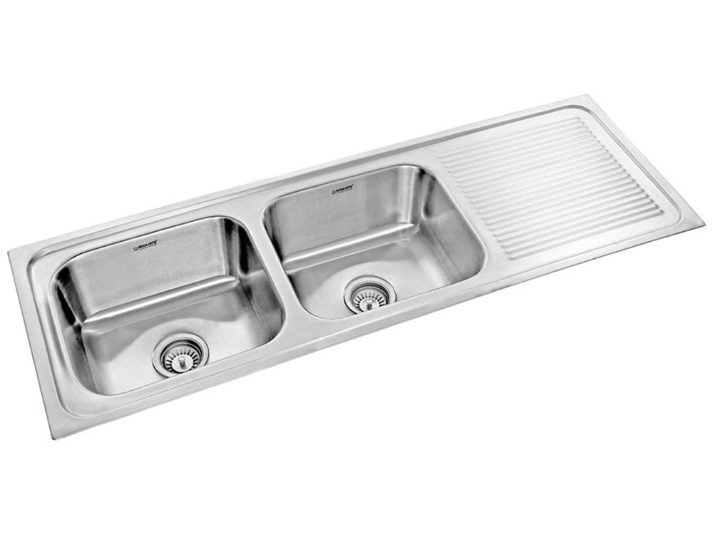 1525 mm x 510 mm Medium Luster Twin 8” Stainless Steel Double Bowl with Drainer Kitchen Sink - Gloss Finish NK DBSD15 G