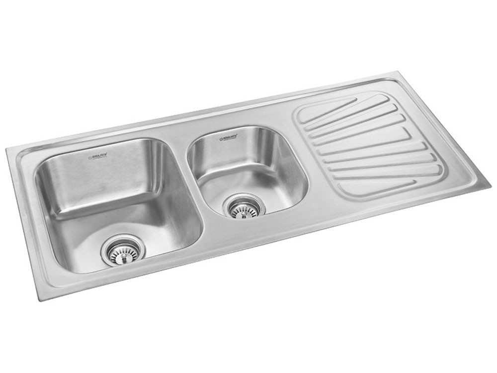 1145 mm x 510 mm In-set 4520 OHBSD (R) Stainless Steel Double Bowl with Drainer Kitchen Sink - Matt Finish NK DBSD3 M