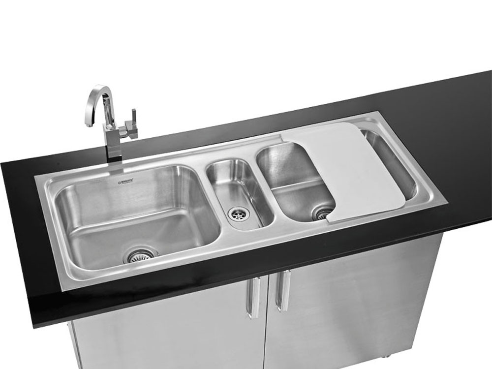 1220 mm x 510 mm  Compaqt III (MB+CB) Stainless Steel Triple Bowl with Drainer and Waste Bin Kitchen Sink without  Assessories - Gloss Finish NK TB5 G