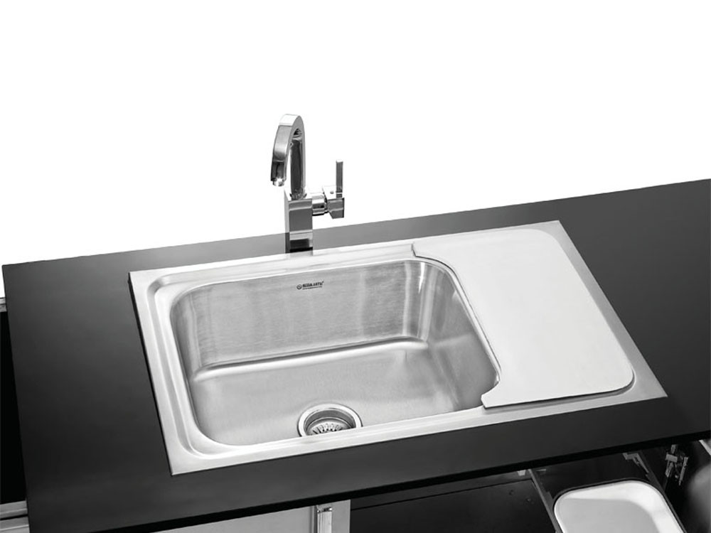 810 mm x 510 mm  JR.Compaqt IV (CB+GB) Stainless Steel Single Bowl with Drainer and Waste Bin Kitchen Sink without  Assessories - Matt Finish NK SBSD12 M