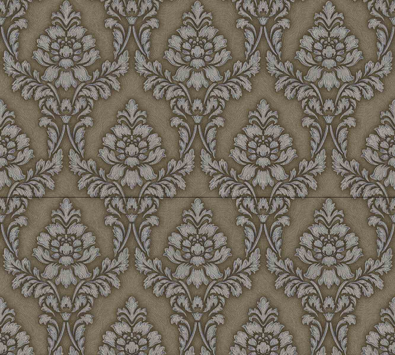 Mystique Classic Damask Wall Paper Brown Grey Metallic 324251