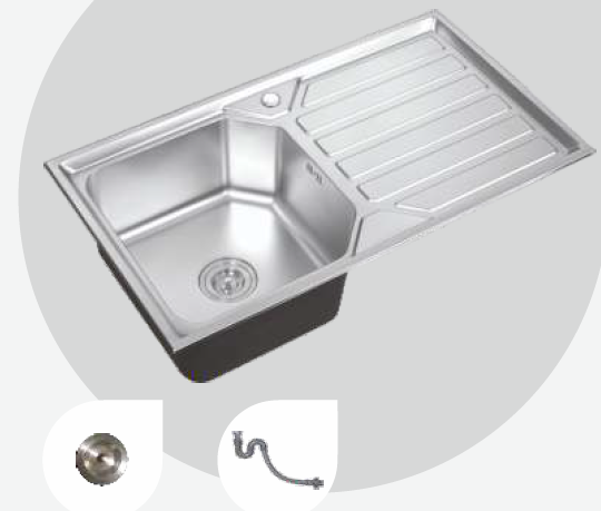 900 Mm X 500 Mm Leon Single Bowl Sink With Drain Board Pearl
