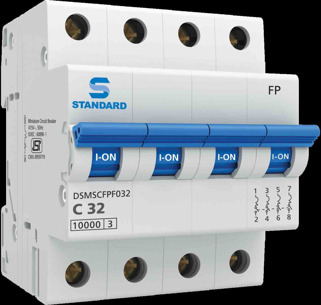 40A Four Pole C Curve MCB - White DSMGCFPF040 40A Four Pole C Curve MCB - White DSMGCFPF040